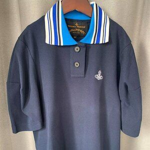 Navy Polo Shirt with Striped Collar (Size EU 40 / US L)